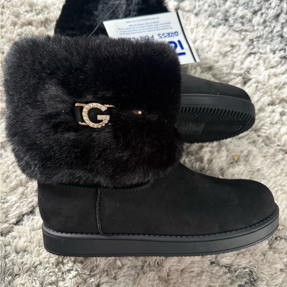 GBG Los Angeles Black Fur Winter Boots